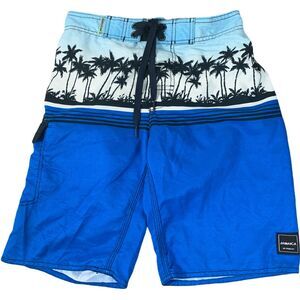 Colour of Jamaica Boys Youth Swim Trunk Surf Shorts Size Medium Blue Palm Lined